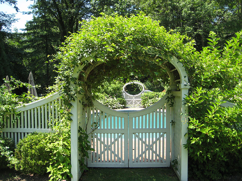 beautiful white gate to pool