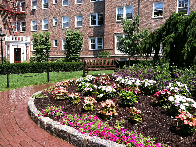 courtyard center with flower bed