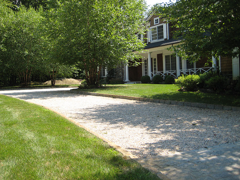 pebblestone driveway in front of house